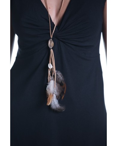 Collar africano cuero concha Pluma Sangaré