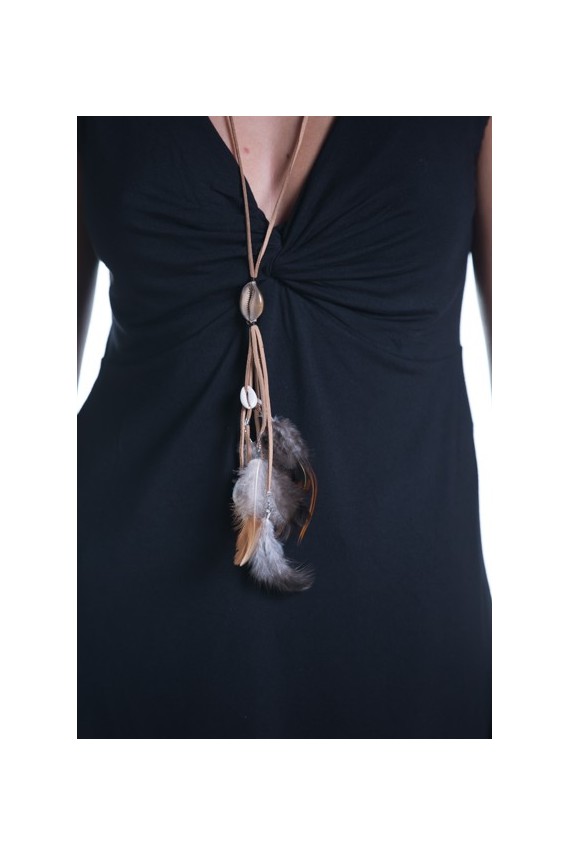 Collar africano cuero concha Pluma Sangaré