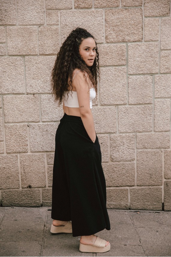 Pantalón Ancho Algodón Palazzo negro