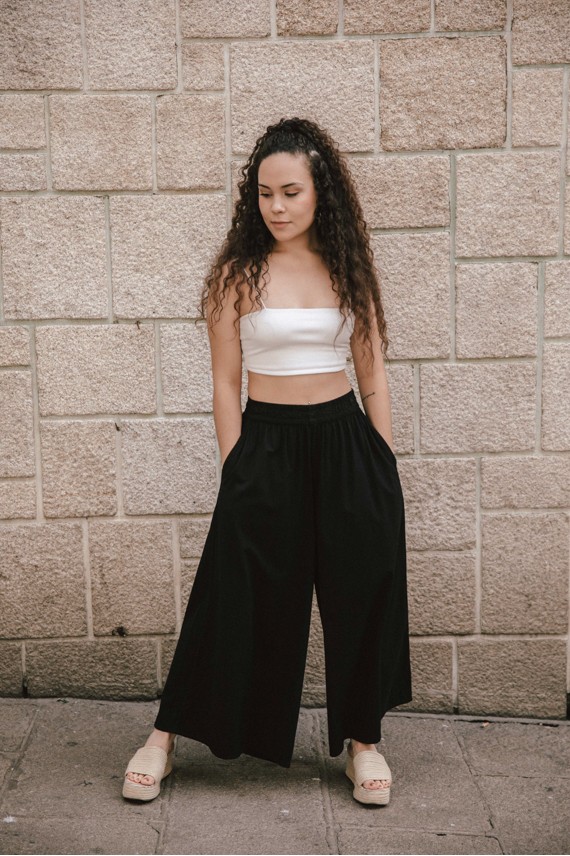 Pantalón Ancho Algodón Palazzo negro