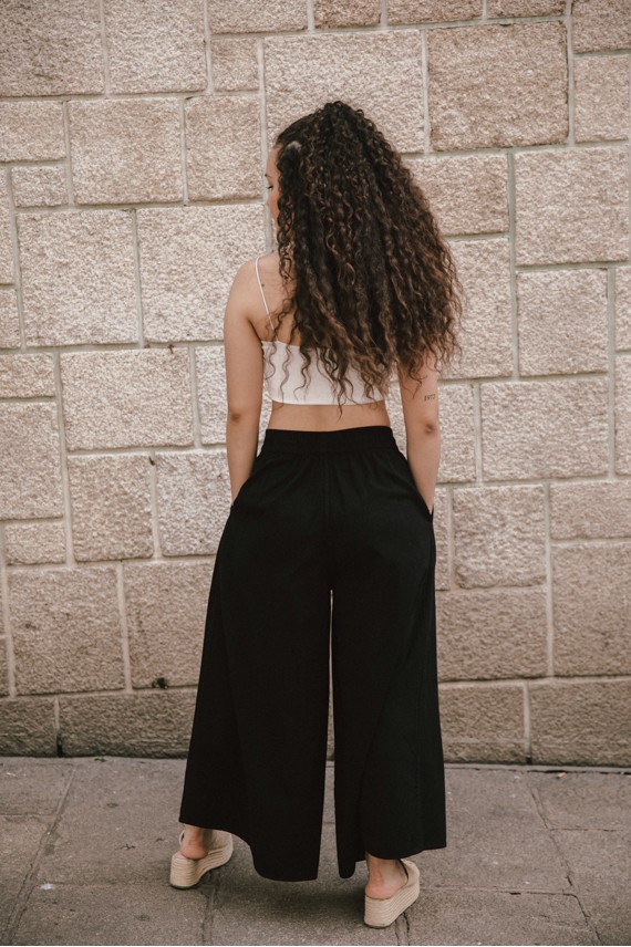 Pantalón Ancho Algodón Palazzo negro
