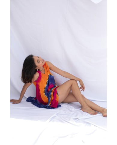 Vestido fluído de corte paraguas en tejido de viscosa y crepé