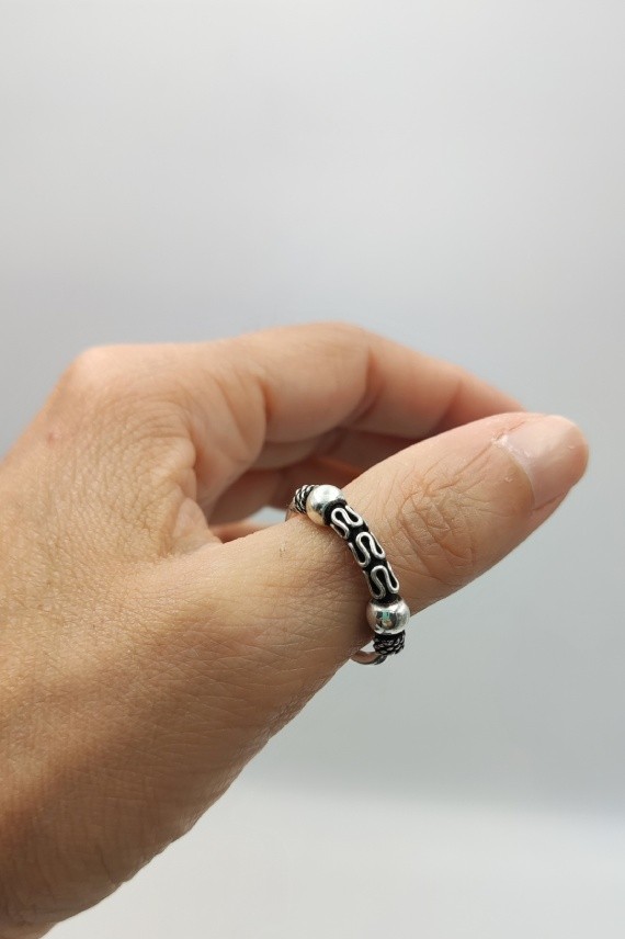 Anillo plata aro bolas arabescos