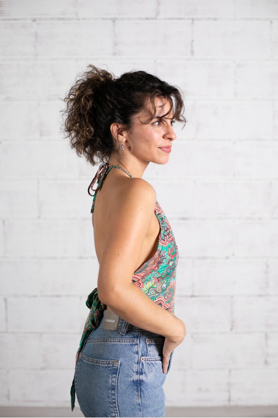 Top Halter Seda Sari aguamarina Top Halter Seda Sari aguamarina