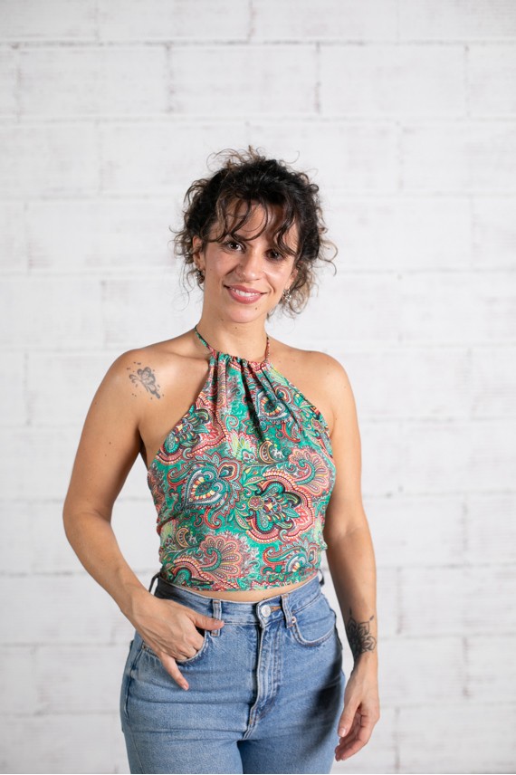 Top Halter Seda Sari aguamarina Top Halter Seda Sari aguamarina