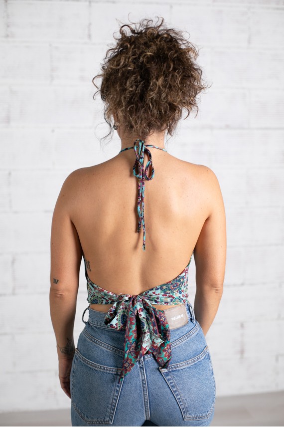 Top Halter Seda Sari azul