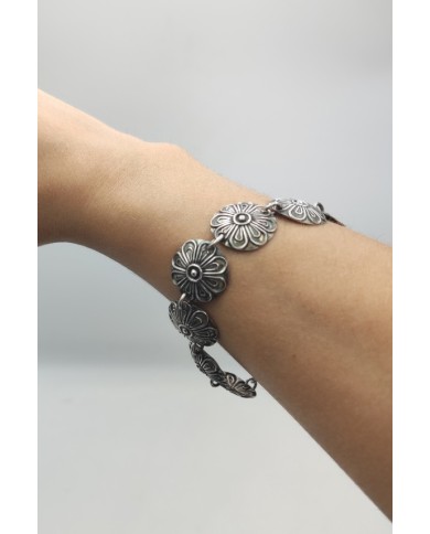 Pulsera plata Floreada rosetas Pulsera plata Floreada rosetas