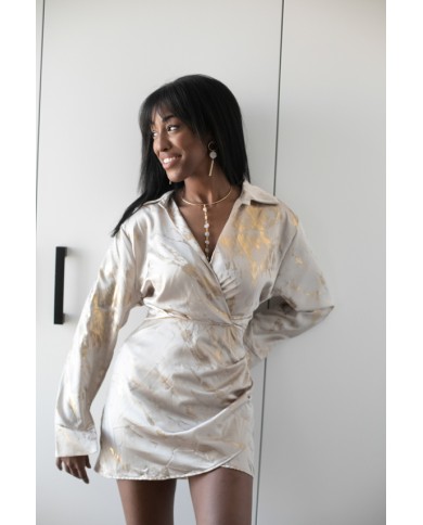 Vestido Corto Camisero Satinado Nude