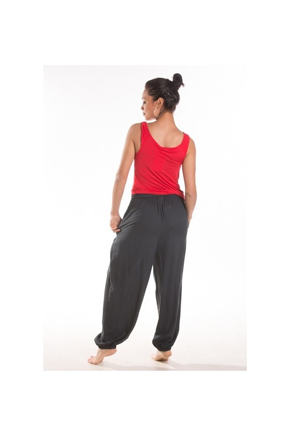 Pantalón globo largo unisex de viscosa, cintura ajustable y estilo bohemio.