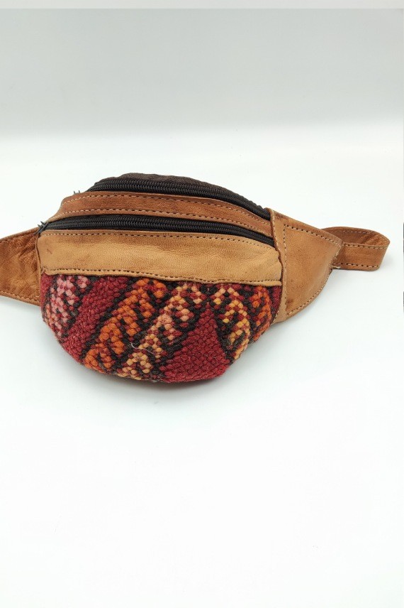 Riñonera de Piel con Kilim Vintage Natural