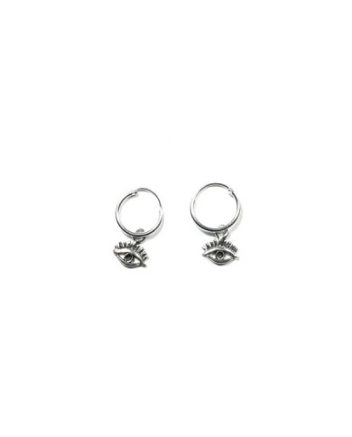 Pendientes aro de plata con ojo turco colgante, amuleto protector artesanal, estilo boho, Samarkanda. Pendientes aro de plata con ojo turco colgante, amuleto protector artesanal, estilo boho, Samarkanda.