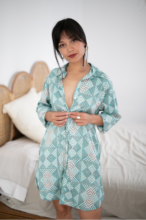 Vestido camisero corto Elisabeth turquesa