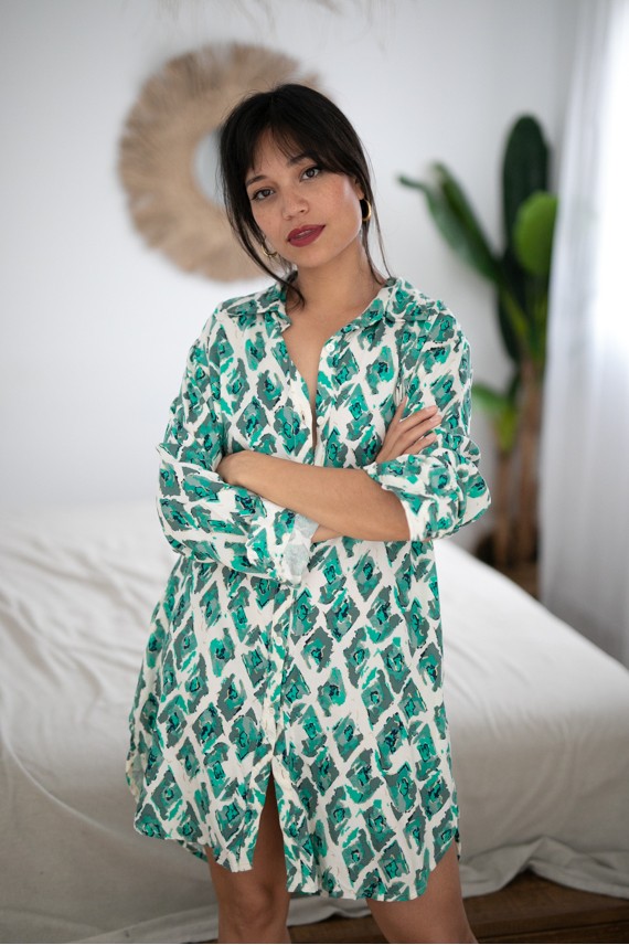 Vestido camisero corto Elisabeth Verde