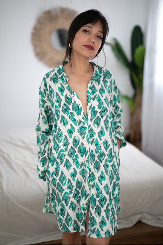 Vestido camisero corto Elisabeth Verde