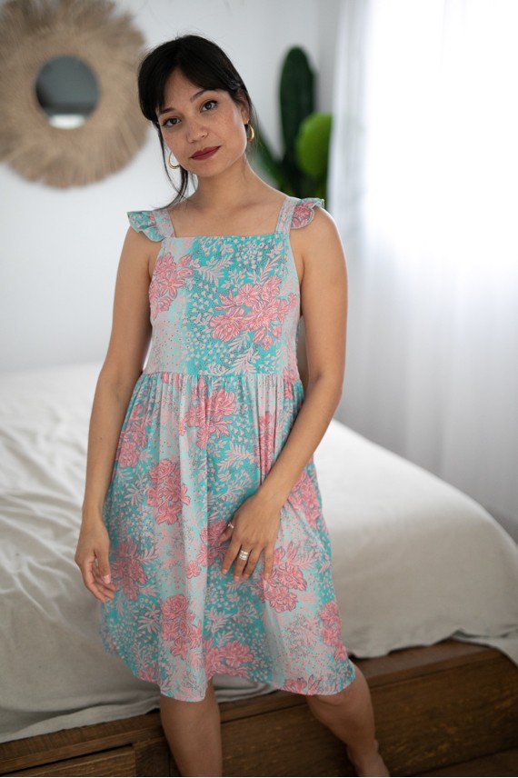 Vestido Corto Heidi Seda Sari Turquesa