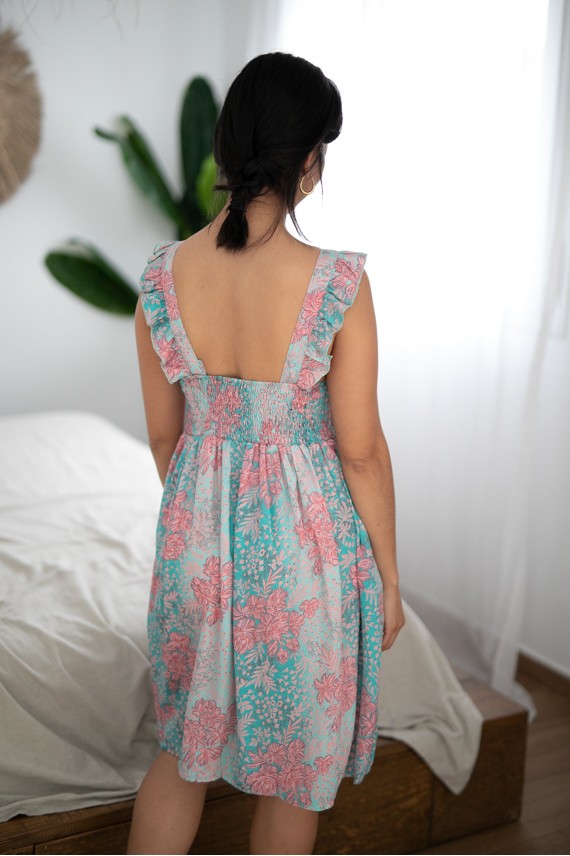 Vestido Corto Heidi Seda Sari Turquesa