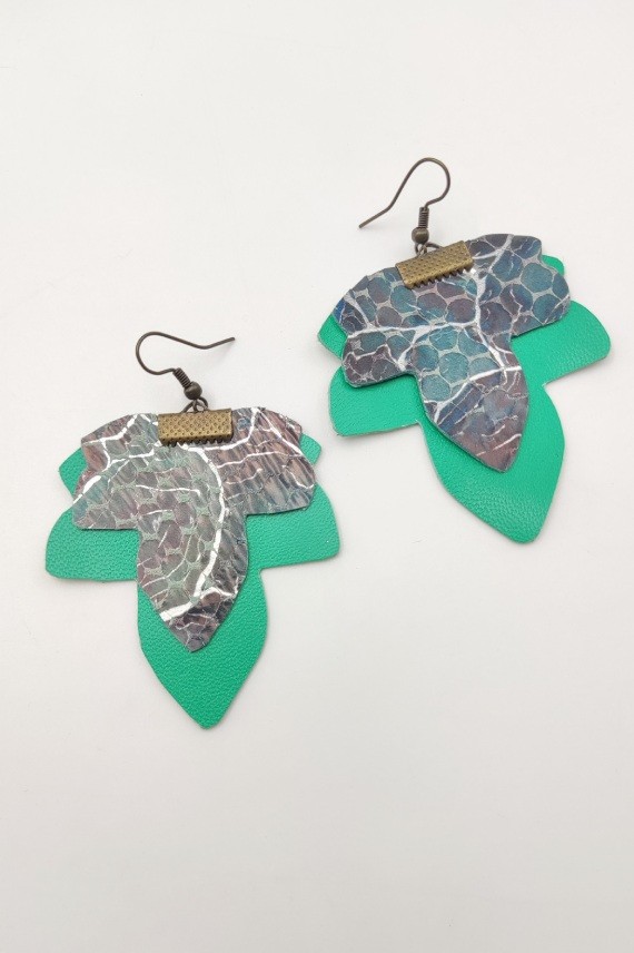 Pendientes Cuero Tricolor Hoja Megechi