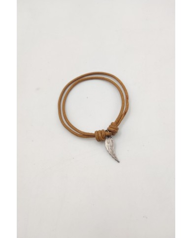 Pulsera Cordón Cuero Nudo Pluma