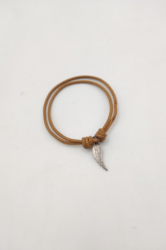 Pulsera Cordón Cuero Nudo Pluma