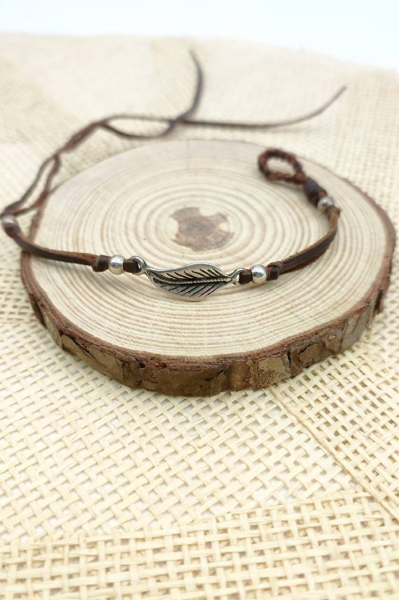 Pulsera Cuero Hoja Zamak Leaf