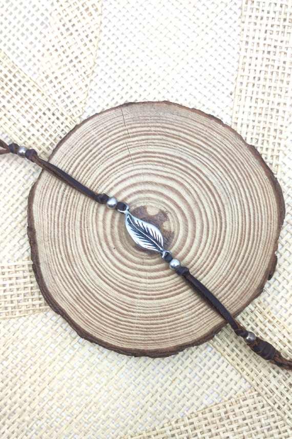 Pulsera Cuero Hoja Zamak Leaf