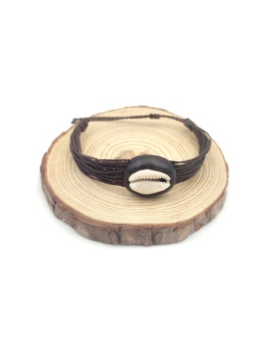 Pulsera Macramé Cuero Concha Cauri Africana