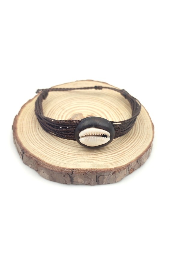 Pulsera Macramé Cuero Concha Cauri Africana