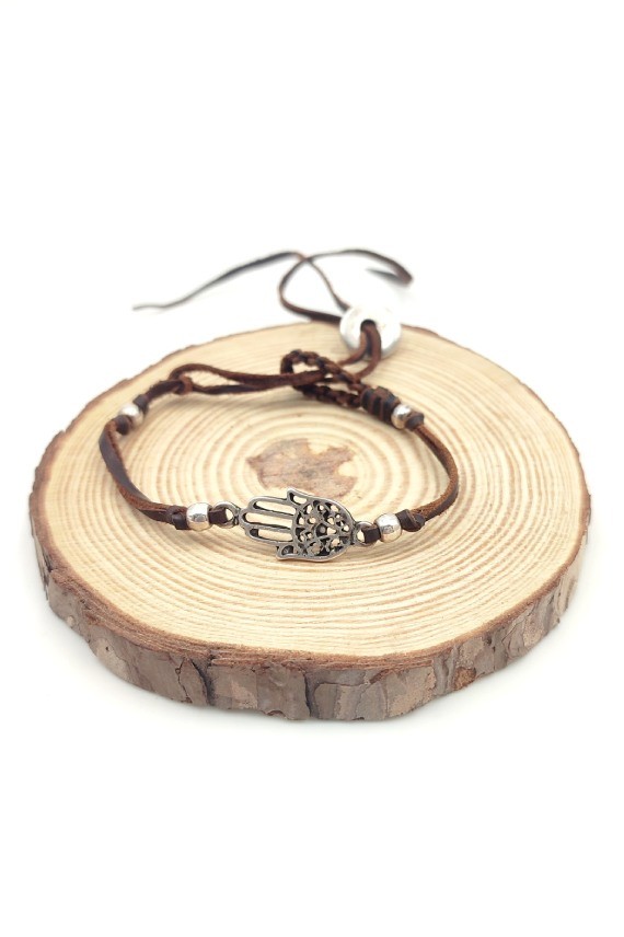 Pulsera cuero mano de Fátima zamak