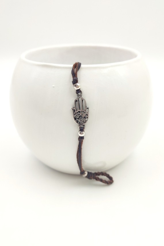 Pulsera cuero mano de Fátima zamak