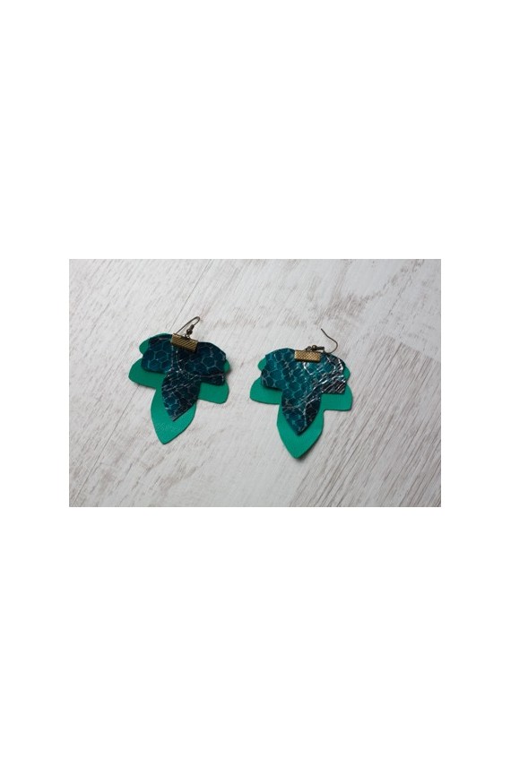Pendientes Cuero Tricolor Hoja Megechi