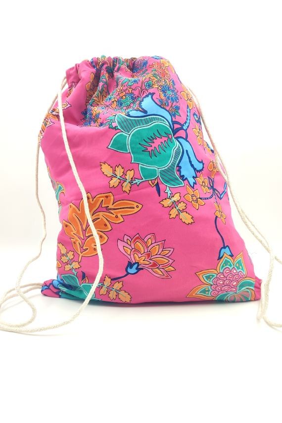 Mochila Saco seda flor rosa Mochila Saco seda flor rosa