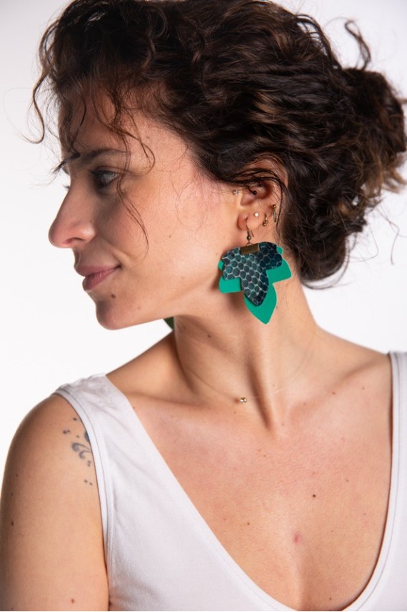 Pendientes Cuero Tricolor Hoja Megechi