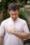 Pulsera Cuero Forrada Tela Wax Africana Concha Cauri Kenema