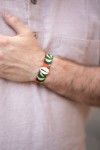 Pulsera Cuero Forrada Tela Wax Africana Concha Cauri Kenema