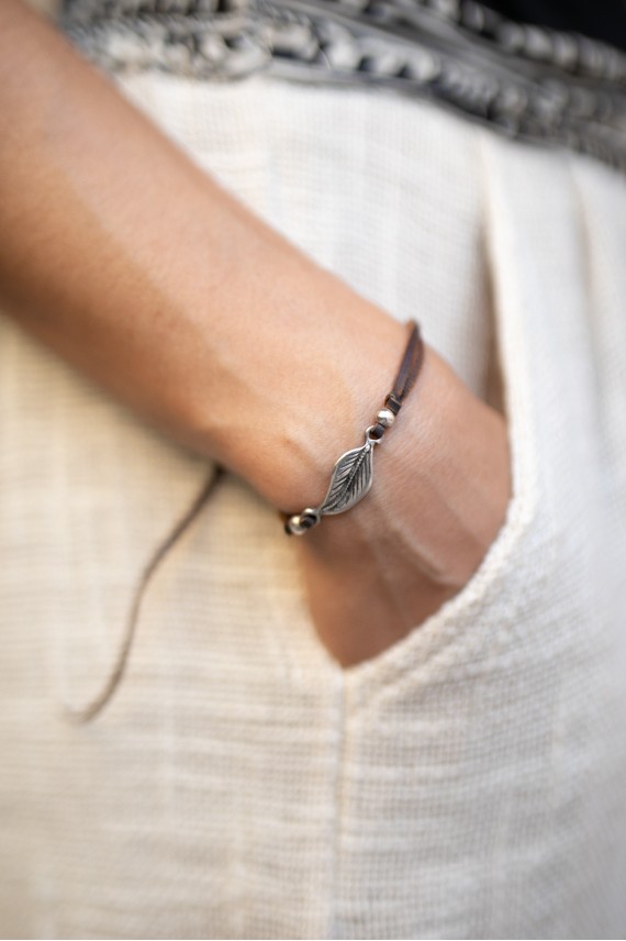 Pulsera Cuero Hoja Zamak Leaf