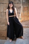 Pantalón viscosa liso ancho cintura elástica