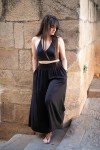 Pantalón viscosa liso ancho cintura elástica