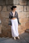 Pantalón viscosa liso ancho cintura elástica