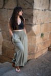 Pantalón viscosa liso ancho cintura elástica
