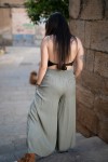 Pantalón viscosa liso ancho cintura elástica