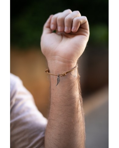 Pulsera Cordón Cuero Nudo Pluma