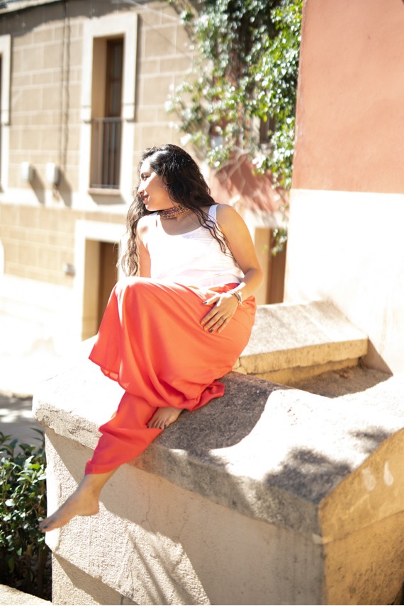 Pantalón viscosa liso ancho cintura elástica