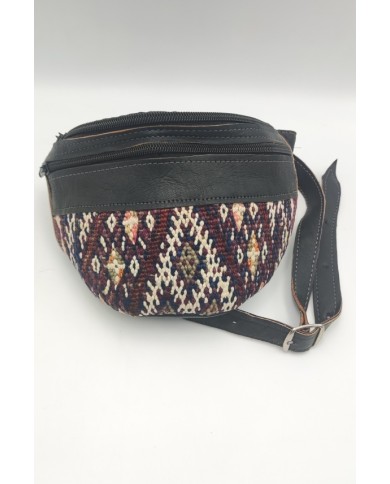 Riñonera Negra Piel y Kilim Vintage
