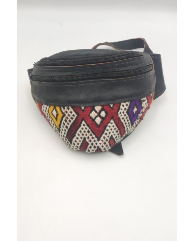 Riñonera Negra Piel y Kilim Vintage