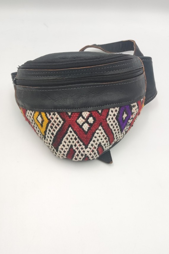 Riñonera Negra Piel y Kilim Vintage