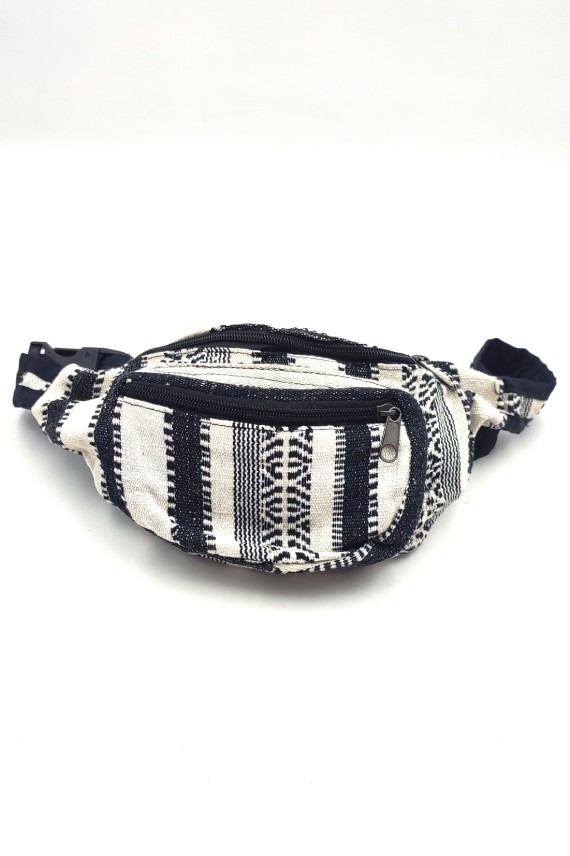 Riñonera Nepalí Étnica Blanco y Negro