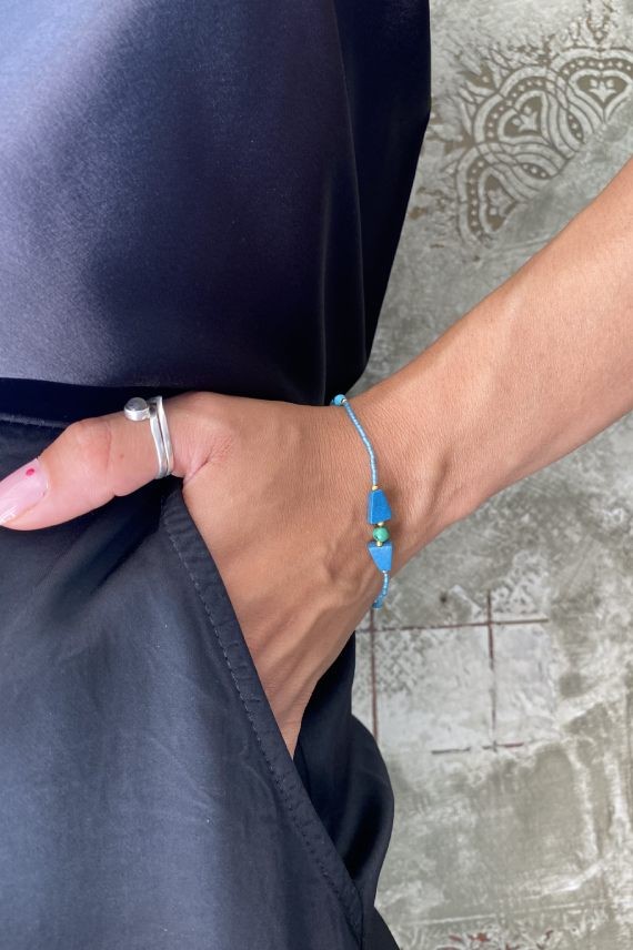 Pulsera Cuentas Piedras Turquesa y malaquita