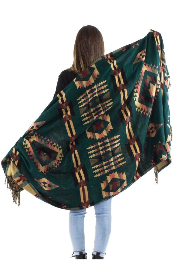 Chal Jacquart Geométrico Flecos Chal Jacquart Geométrico Flecos