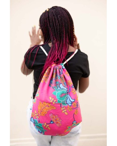 Mochila Saco seda flor rosa Mochila Saco seda flor rosa