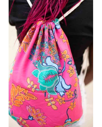 Mochila Saco seda flor rosa Mochila Saco seda flor rosa